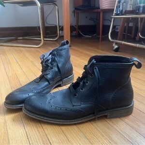 John Varvatos Black Leather Brogue Boots